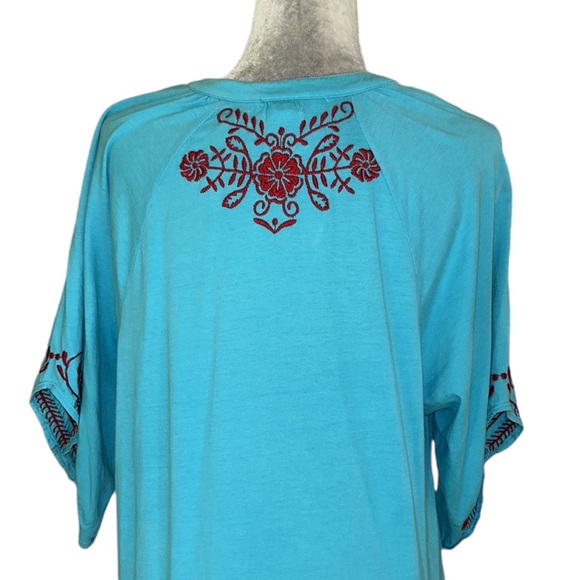 Sundance Aqua Blue Red Embroidered Knit Dress - M - Picture 6 of 10